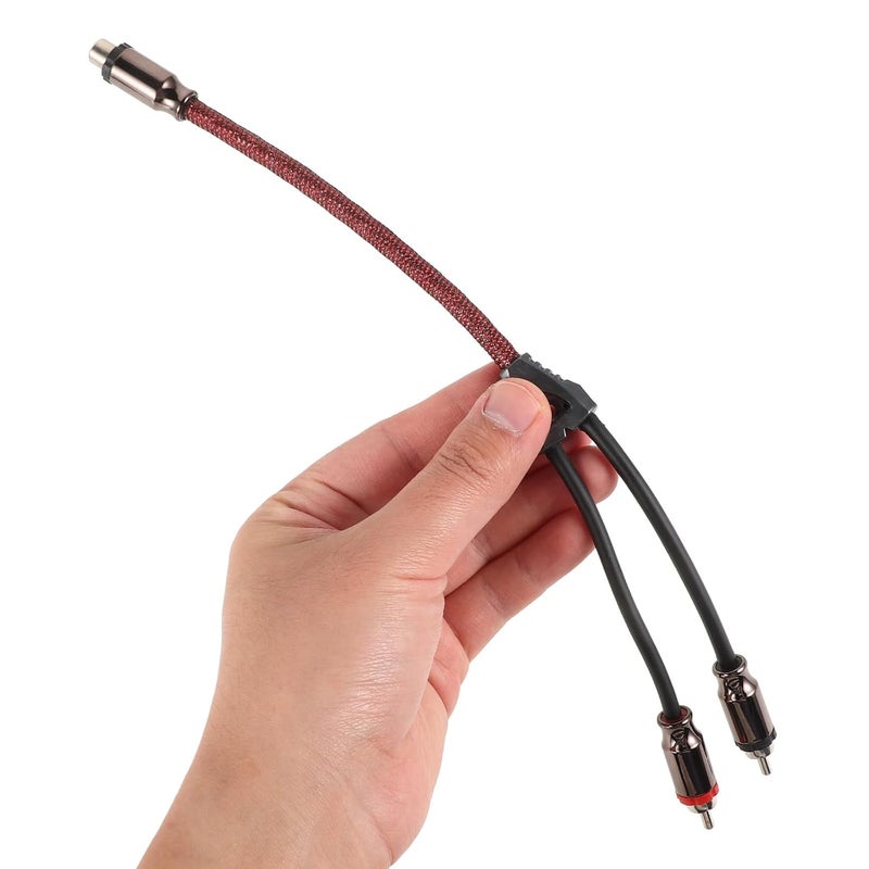 RCA Car Audio Cable 1 to 2 Splitter Wire with Pure Copper Metal Connectors and Red Mesh Sleeve, Subwoofer Amplifier Speaker Cable for Vehicle Sound Systems - Image 4
