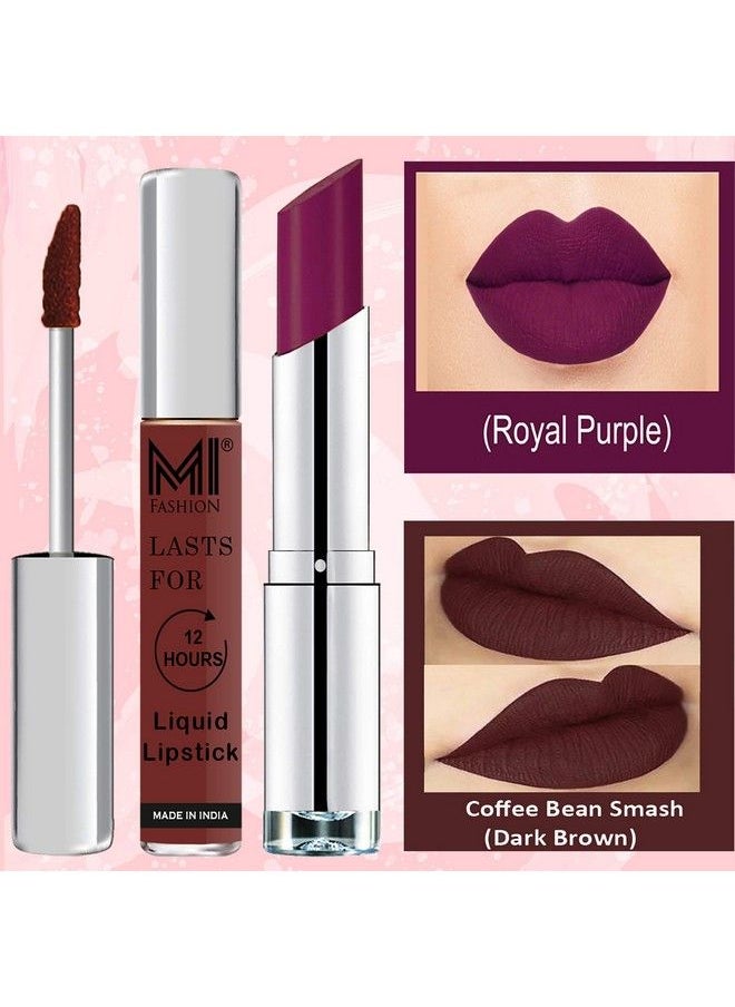 MI FASHION Made In India Lipstick Combo Offers 100% Veg Long Lasting Dark Brown Liquid Matte Lipstick Purple Passion Creamy Matte Lipstick  - Image 4