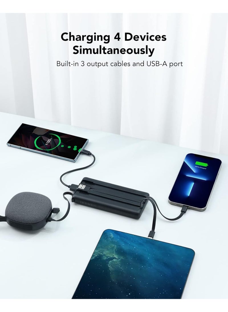 VRURC Power Bank 10000mAh with Built in Cables,VRURC USB C slim Portable Charger 5 Output & 2 Input LED Display External Battery Pack Chargers Compatible with iPhone,Samsung Cell Phones - Image 3