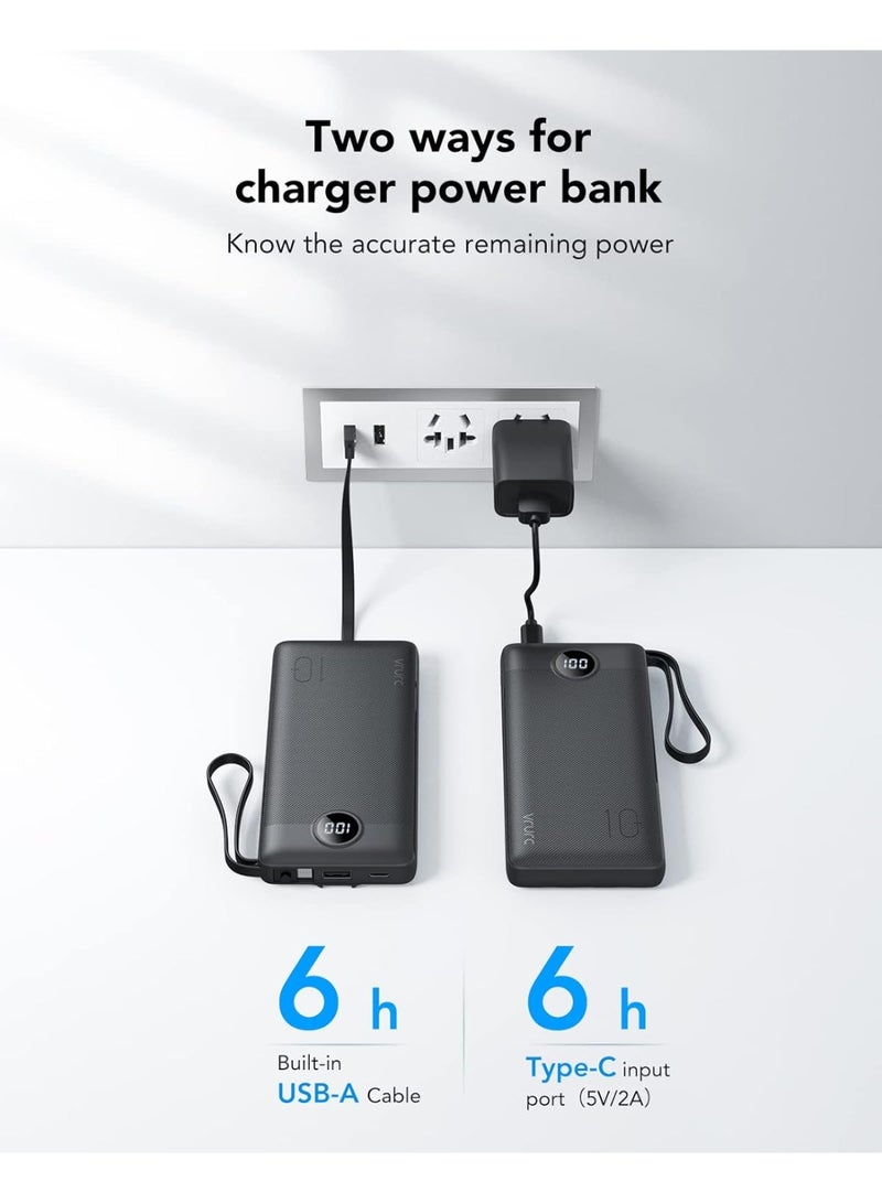 VRURC Power Bank 10000mAh with Built in Cables,VRURC USB C slim Portable Charger 5 Output & 2 Input LED Display External Battery Pack Chargers Compatible with iPhone,Samsung Cell Phones - Image 5
