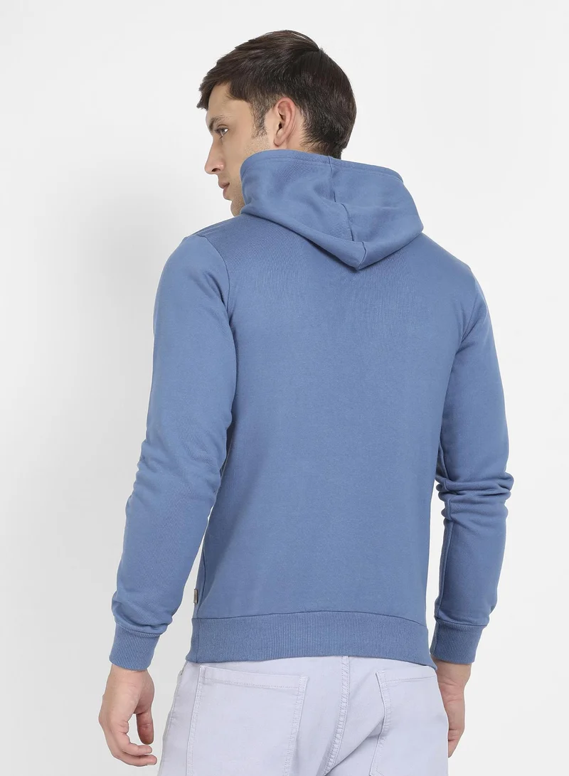 Campus Sutra Men's Blue All I Need Hoodie With Kangaroo Pocket