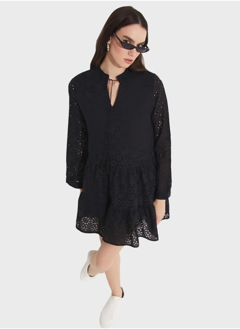 JUNE Eyelet Tiered Dress