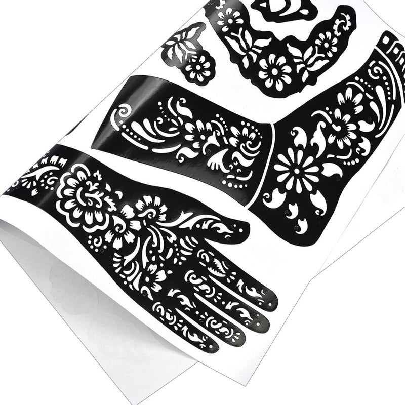 Mzstgh Henna Tattoo Stencil 9 Sheets, Indian Arabic Temporary Tattoo Templates Self-Adhesive Body Art Stickers for Hand Face Festival Party - Image 5