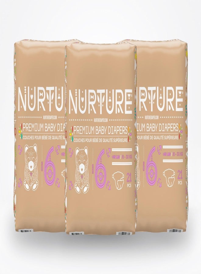 nurture حفاضات نيرتشر من بايو باج، الحجم 6 (35+ رطل)، 63 حفاضة أطفال عالية الجودة، خالية من المواد الكيميائية، فائقة الامتصاص، صديقة للبيئة، مضادة للحساسية - Image 1