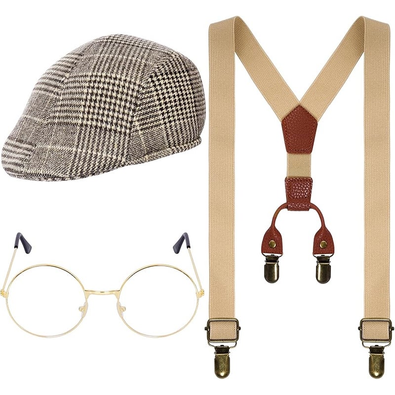 baotongle 3pcs Old Man Costume 100 Day of Grandpa Costume for 1920s Old Man  Costume Brown - Image 1