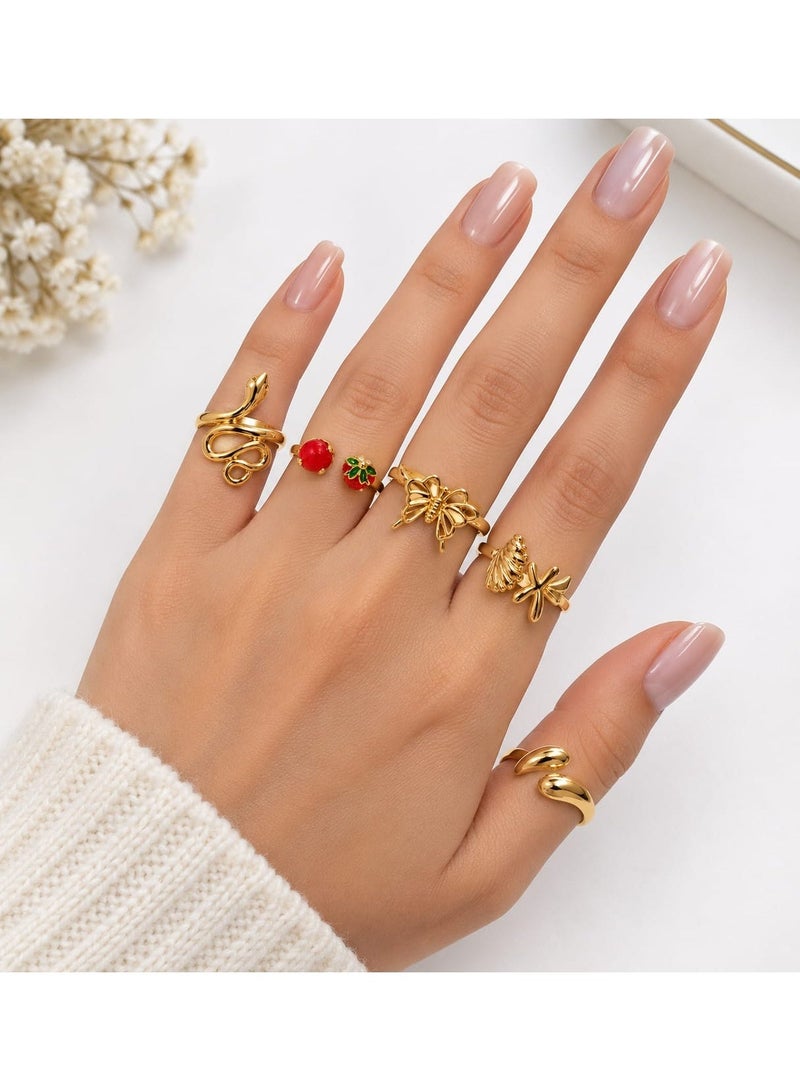 Shein Women's Gold Ring Set – 5 Pcs Trendy Fashion Rings - Image 1