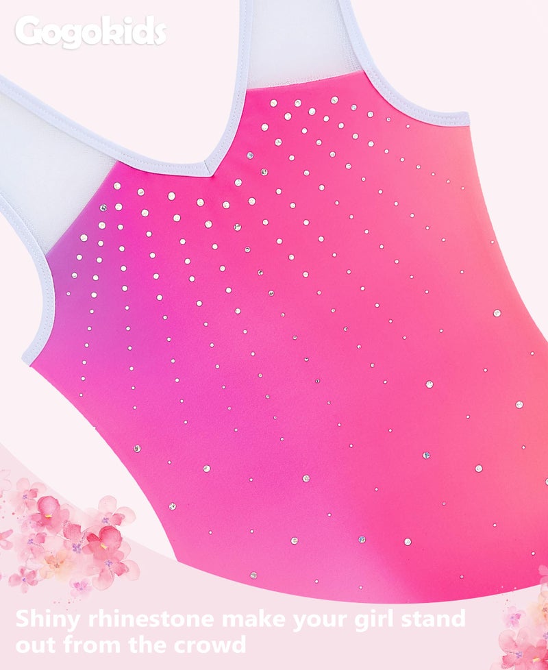 Gogokids Girls Gymnastics Leotard Set with Shorts, Sparkly Rhinestone Gradient Mesh Dance Outfit for Ballet Training, Blue Black, 9-10 Years - Image 4
