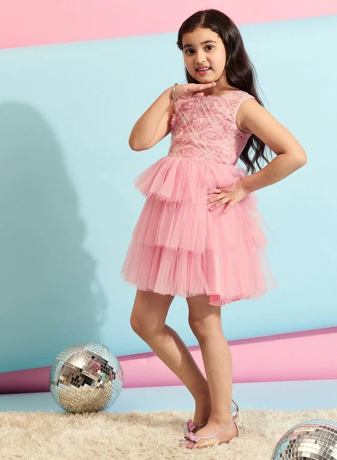 Stylo Bug Stylo Bug Flower Applique Mesh Insert Dress