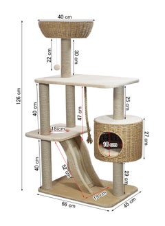 MAJIBAO Modern cat tree tower with Durable sisal rope, dangling ball, and Top perch with hand-woven, Indoor cat playground with Hideaway condo, Wide platform, scratching posts, and Fun ladder, 126 cm (Beige)  - Image 2