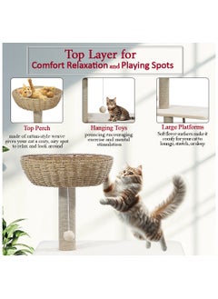 MAJIBAO Modern cat tree tower with Durable sisal rope, dangling ball, and Top perch with hand-woven, Indoor cat playground with Hideaway condo, Wide platform, scratching posts, and Fun ladder, 126 cm (Beige)  - Image 3