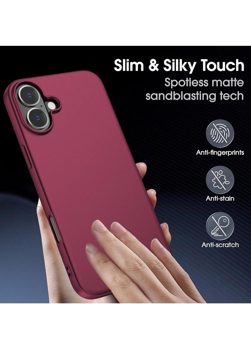 NEW "Ultra-Thin Matte Wine Red iPhone 16 Case – Shockproof, Anti-Scratch with Lens & Screen Protectors"