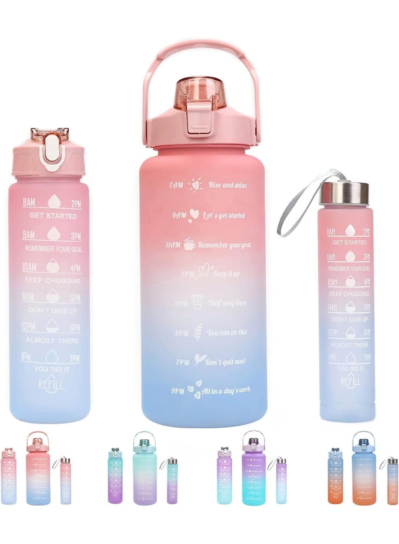 مجموعة زجاجات مياه رياضية من 3 قطع باحجام مختلفة، 3 عبوات (2 لتر + 900 مل + 300 مل)، مانعة للتسرب، خالية من BPA، زجاجة رياضية بلاستيكية محمولة للتخييم والدراجة والمدرسة، مكس - Image 1