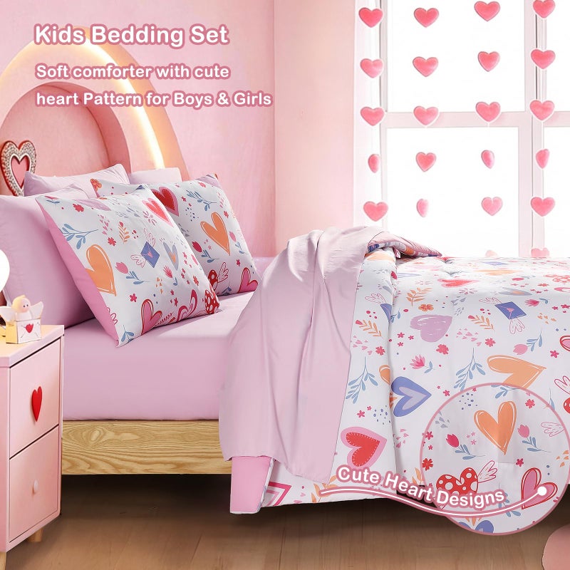 Kaleido Space Twin Comforter Set for Girls Kids - 5 Pieces Heart Twin Bedding Sets for Girls Teen, Soft Cozy Bed in A Bag with Sheets - Image 3