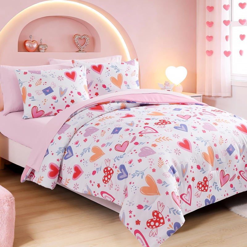 Kaleido Space Twin Comforter Set for Girls Kids - 5 Pieces Heart Twin Bedding Sets for Girls Teen, Soft Cozy Bed in A Bag with Sheets - Image 2