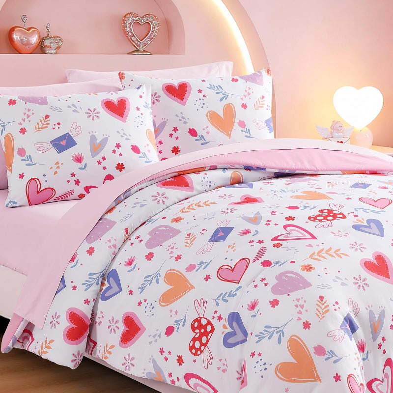 Kaleido Space Twin Comforter Set for Girls Kids - 5 Pieces Heart Twin Bedding Sets for Girls Teen, Soft Cozy Bed in A Bag with Sheets - Image 5