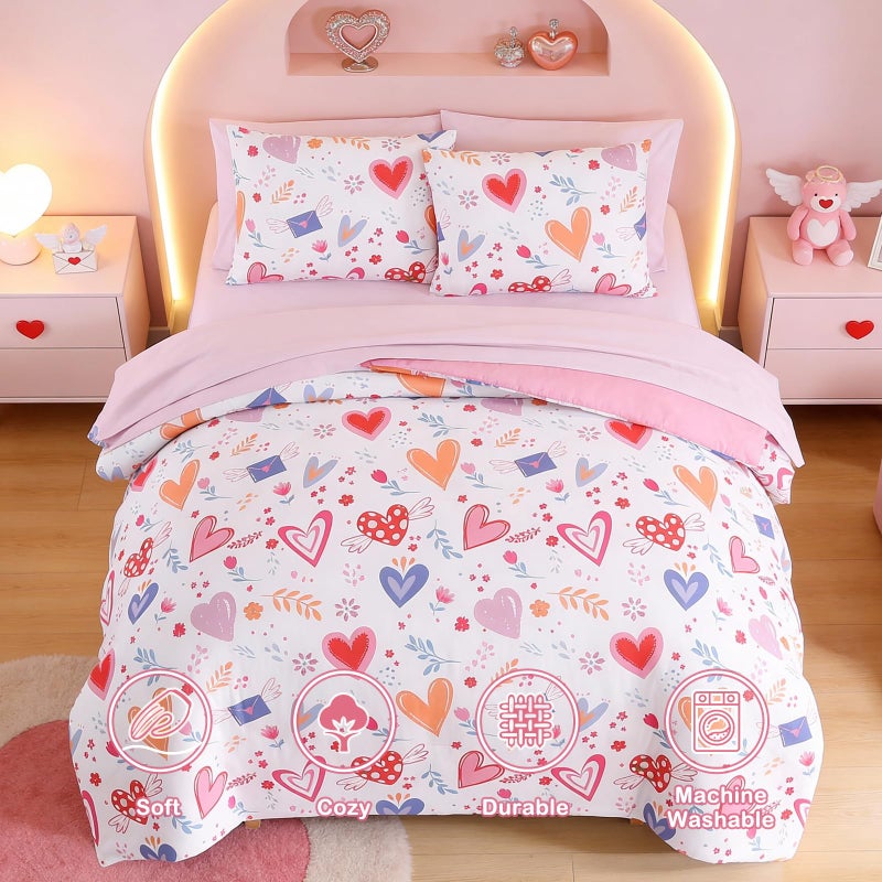 Kaleido Space Twin Comforter Set for Girls Kids - 5 Pieces Heart Twin Bedding Sets for Girls Teen, Soft Cozy Bed in A Bag with Sheets - Image 4