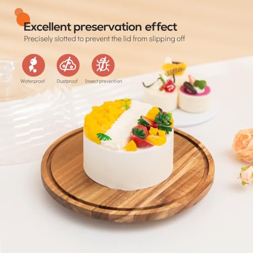 cutesun حامل كعكة من خشب الأكاسيا مع غطاء، 11.8 بوصة حامل كعكة دوار مع قبة، غطاء عرض كعكة أكريليك مقاوم للكسر 10.4 بوصة، صينية حامل كعكة لهدايا الزفاف، المطبخ، أعياد الميلاد، الحفلات، هدايا الخبز - Image 3