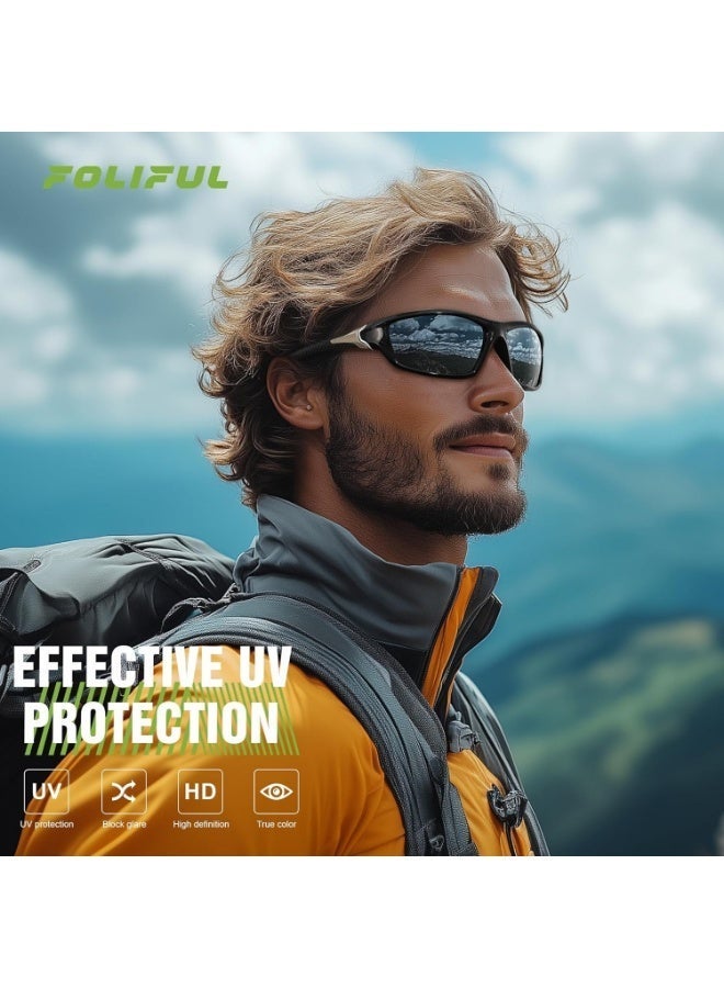 3 Pack Polarized Sports Sunglasses for Men, Wrap Around UV400 Protection for Cycling Fishing Driving - Image 2
