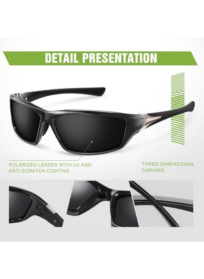 3 Pack Polarized Sports Sunglasses for Men, Wrap Around UV400 Protection for Cycling Fishing Driving - Image 4