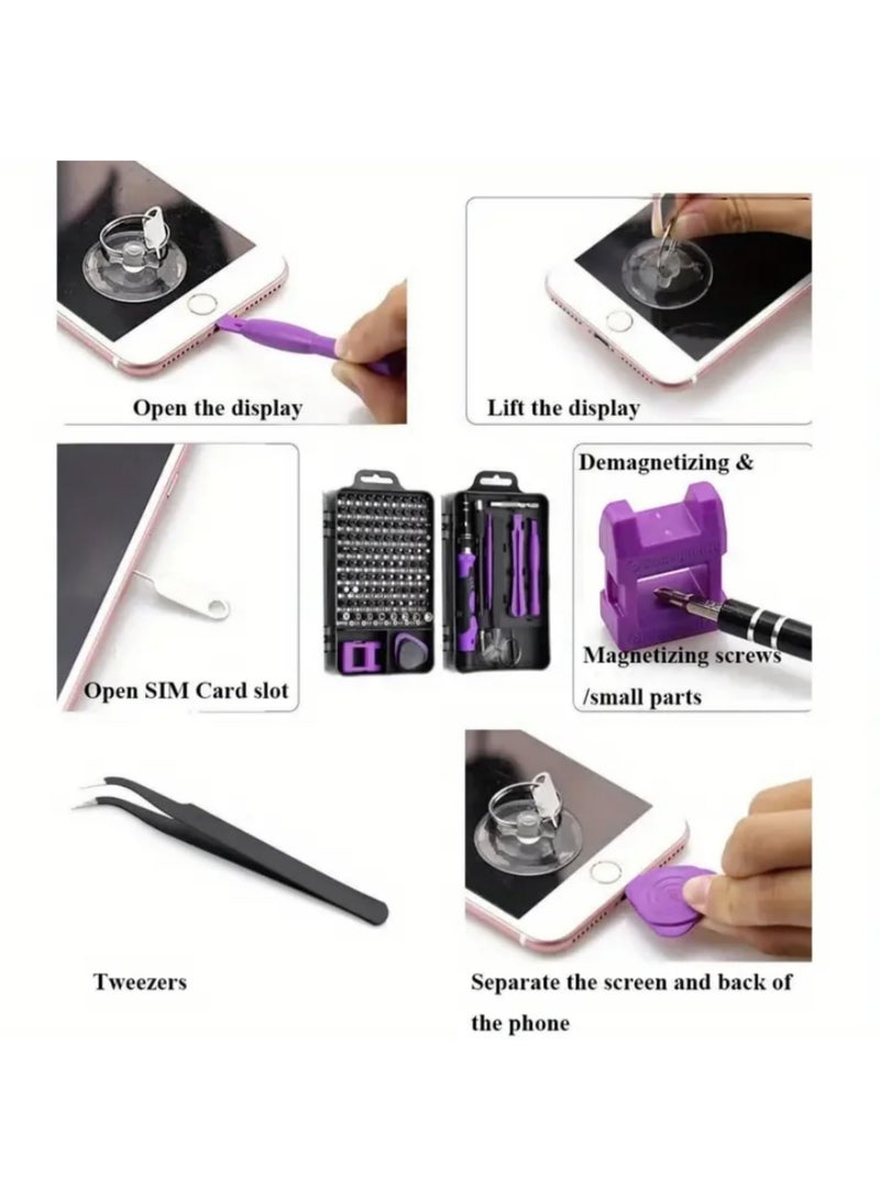 115 in 1 Precision Screwdriver Set Professional Magnetic Repair Tool Kit for Phone Computer Watch Laptop Xbox Macbook Game Console Eyeglass Electronic purple - Image 5