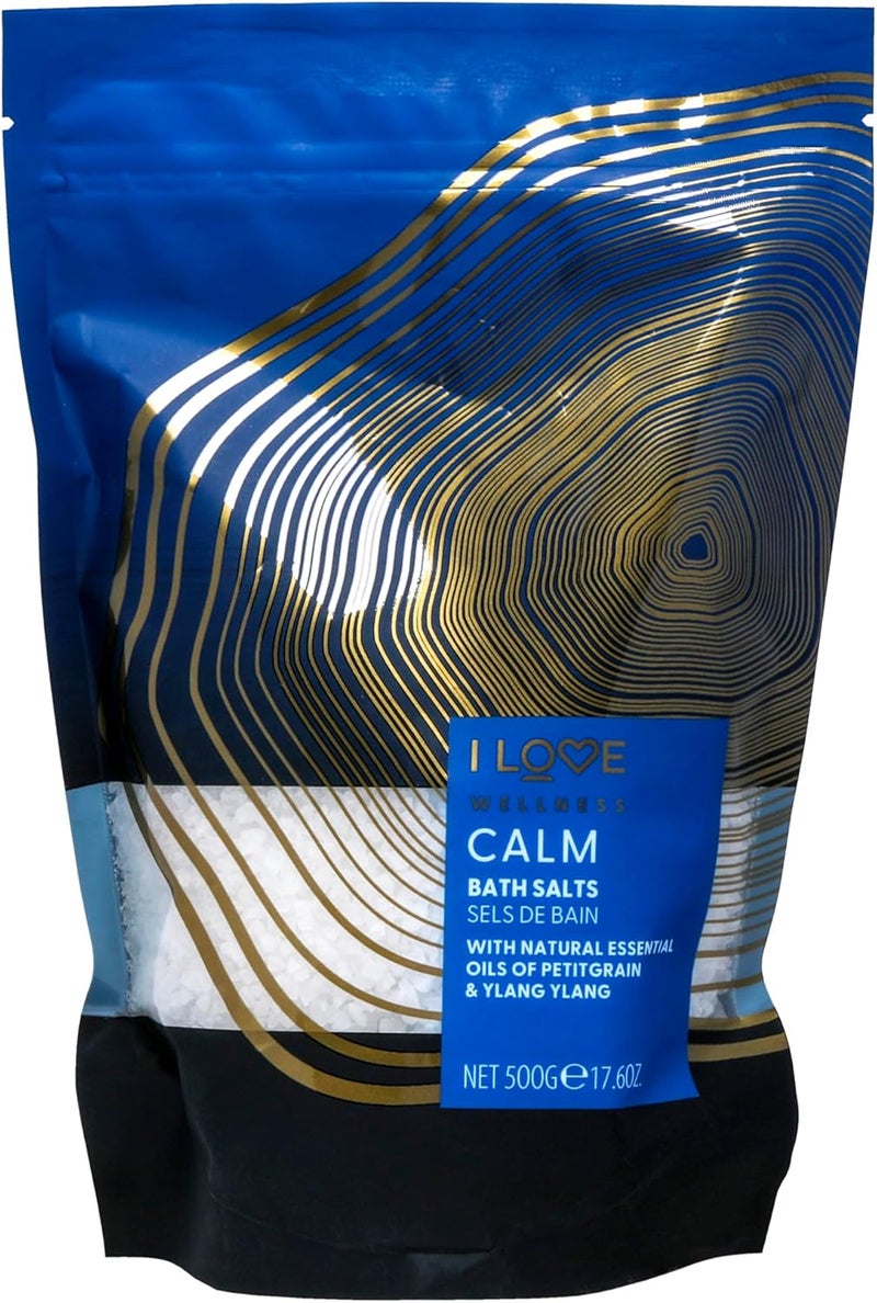 I Love Wellness Calm Bath Salts Relaxing Epsom Sea Salt Soak with Lavender Essential Oils Calming Aromatherapy Bath Crystals Vegan CrueltyFree SelfCare for Stress Relief 500g