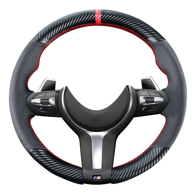 Kivnto DIY Stitching Carbon Fiber Steering Wheel Cover for BMW M3 M4 M5 M6 M240i X2 M35i X5 M X6 M M2 201420173 Series F30 F10 M Sport Black 15 inches Leather Interior Accessories