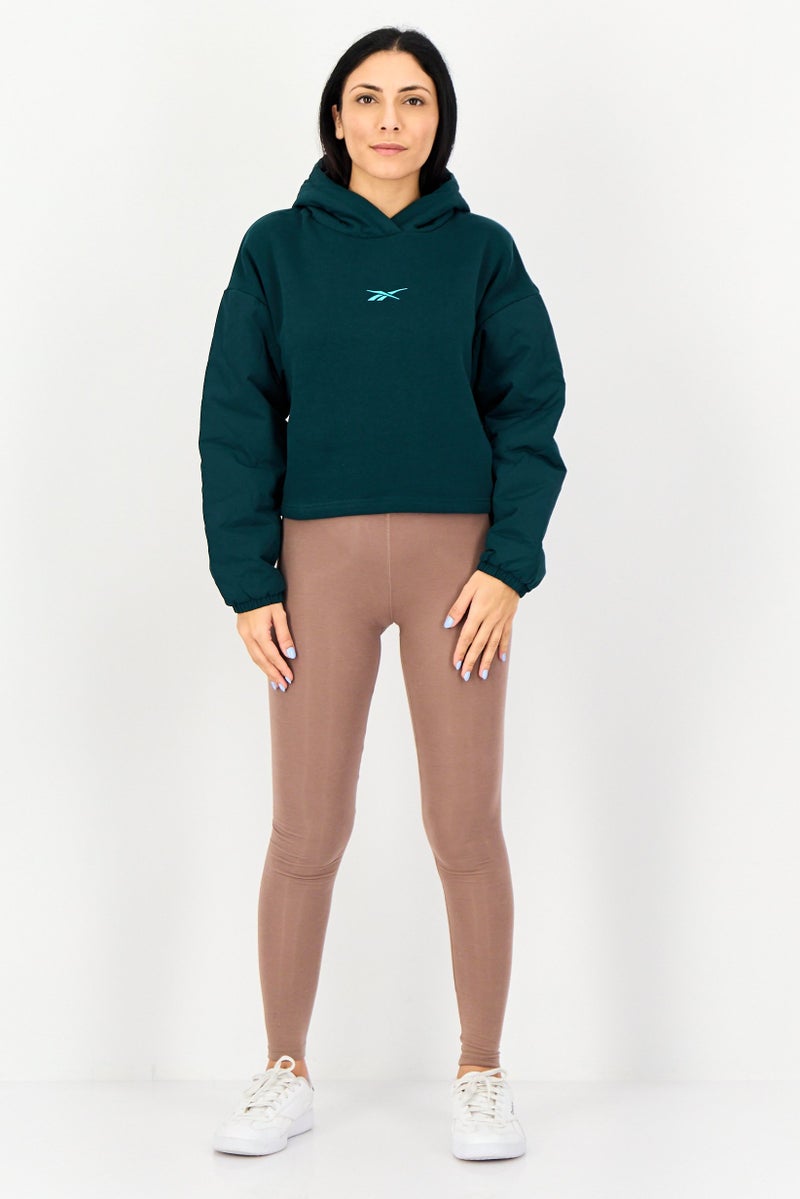 Reebok هودي خارجي طويل الأكمام للنساء، رياضي، أخضر داكن - Image 4