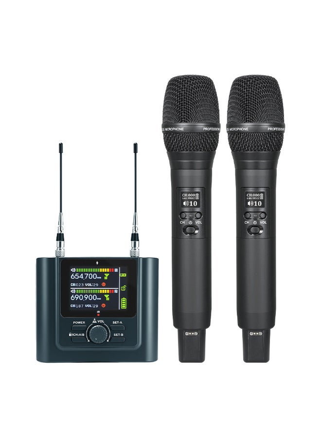 نظام ميكروفون لاسلكي احترافي ثنائي القناة UHF من ZFSZ J173 مع ميكروفونات يدوية قابلة لإعادة الشحن وجهاز استقبال بشاشة LCD ملونة - Image 1