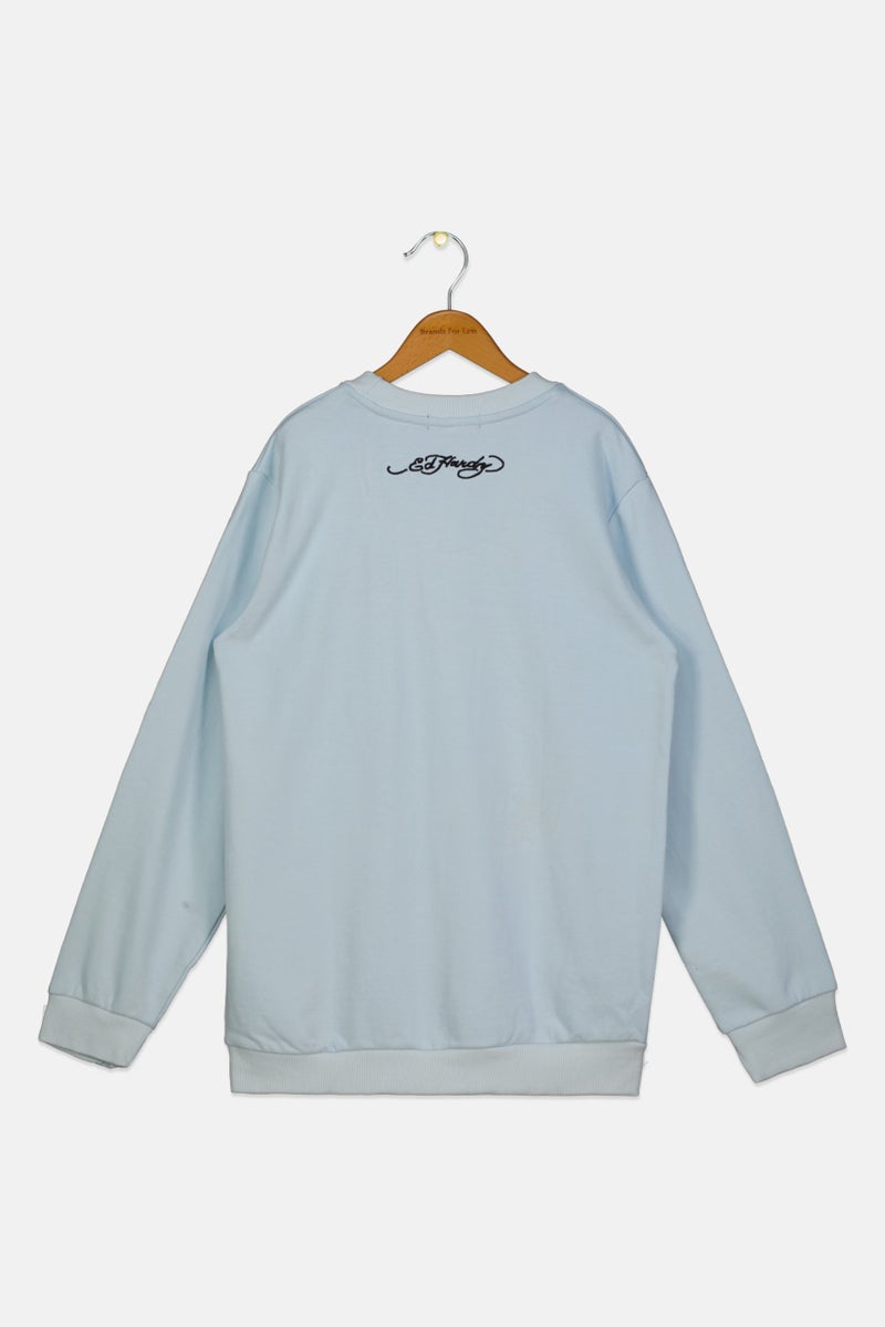 Ed Hardy سويت شيرت أولاد بأكمام طويلة مزخرفة بياقة دائرية، أزرق فاتح - Image 2