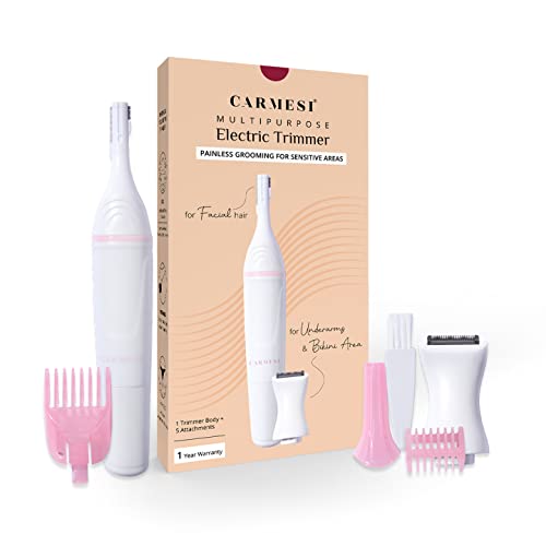 Carmesi Multipurpose Electric Trimmer | Painless Grooming for Sensitive Areas | Face, Underarms, Bikini Area | Comes with Eyebrow Comb, Cleaning Brush, Trimming Head Comb | Pack of 1 - Image 1