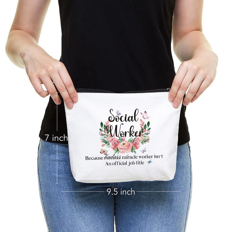 Fokongna Social Worker Appreciation Gifts, Thank you Gifts- Social Worker Because Badass Miracle Worker isn't An Official Job Title Makeup Bag, for women BSW Coworker Friends Social Work Month Gift - Image 2