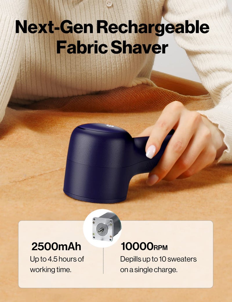 VASSON Fabric Shaver, Sweater Shavers to Remove Pilling, High-Perf Defuzzer, Rechargeable Electric Lint Shaver for Fuzz and Lint Balls from Clothing, Upholstery, Bedding (Blue) - Image 2