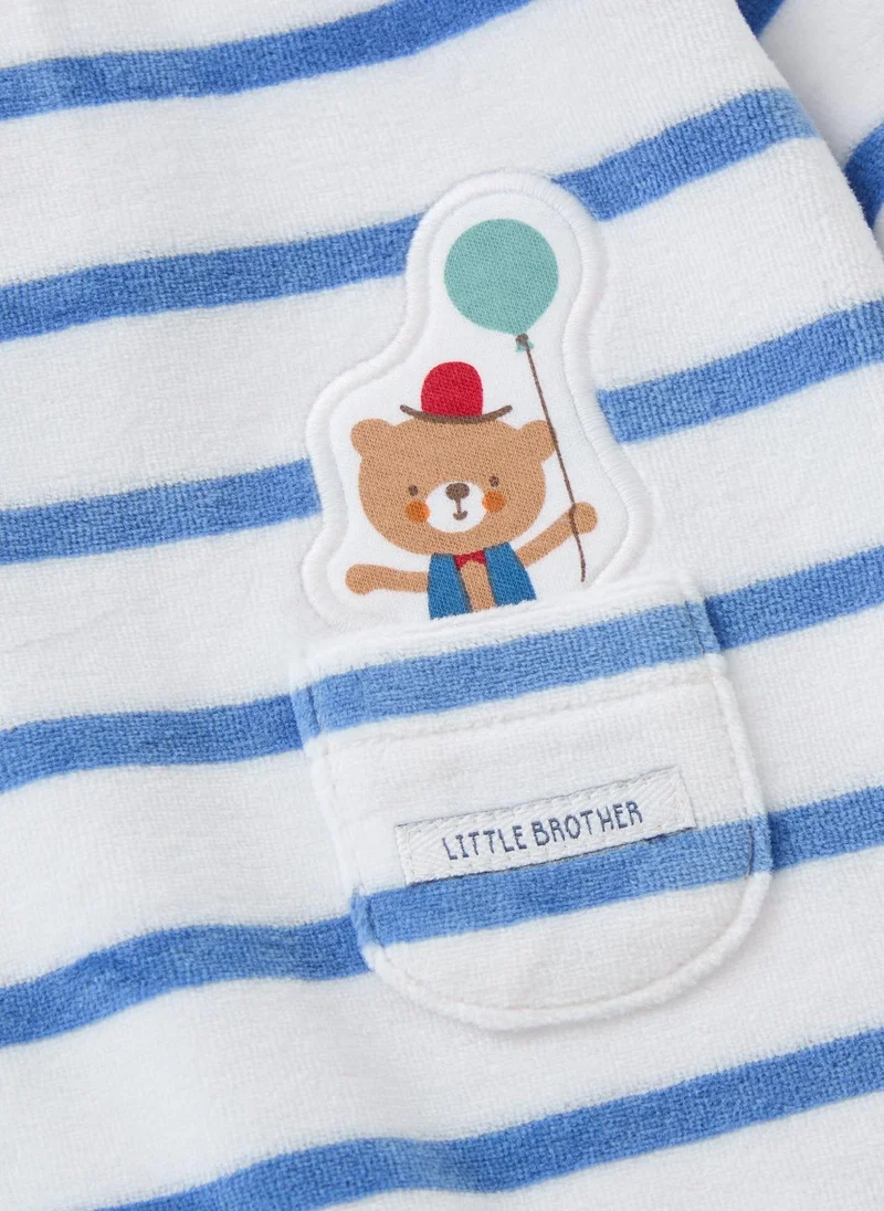 Matalan Baby Blue Velour Stripe Sleepsuit