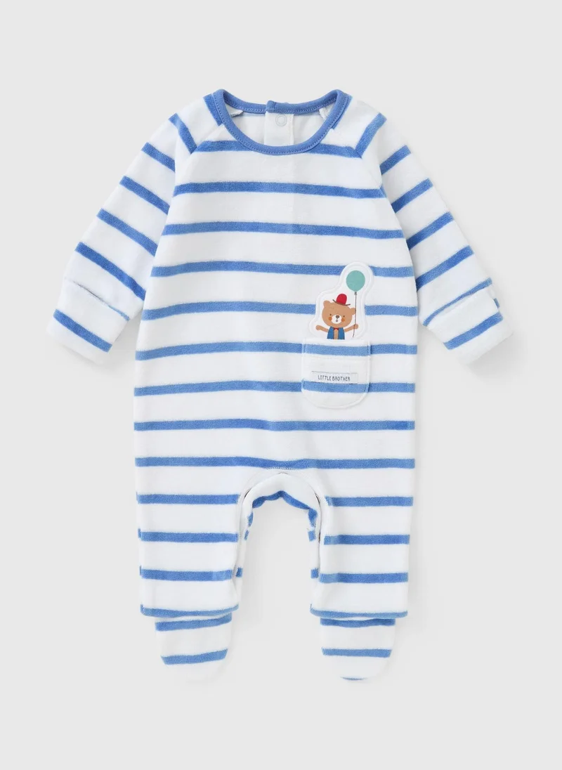 Matalan Baby Blue Velour Stripe Sleepsuit