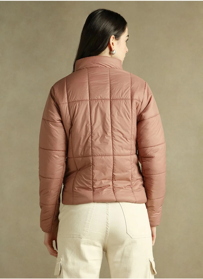 دينيس لينغو Women's Dusty Pink 100% Polyester Solid Regular Fit Jacket