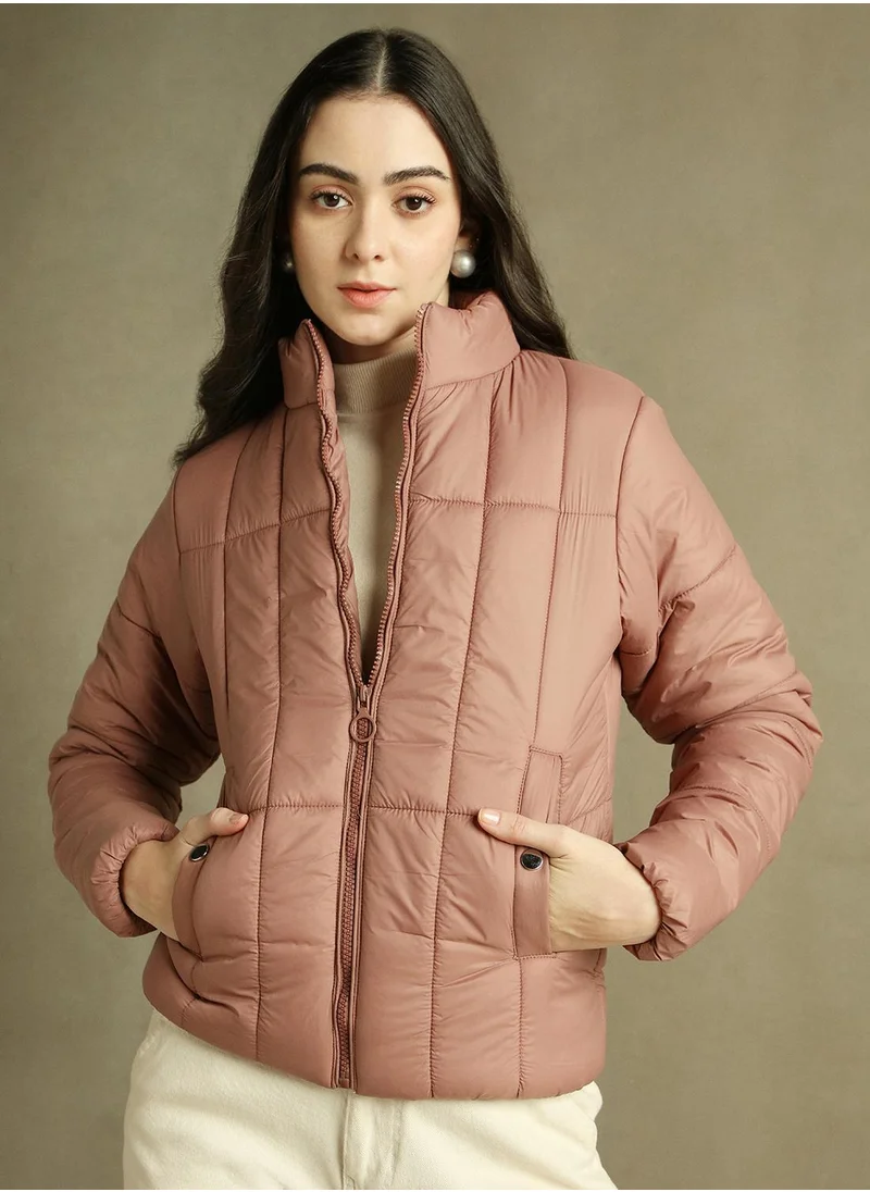 دينيس لينغو Women's Dusty Pink 100% Polyester Solid Regular Fit Jacket