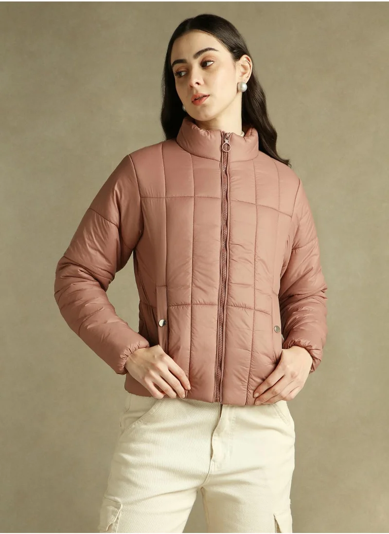 دينيس لينغو Women's Dusty Pink 100% Polyester Solid Regular Fit Jacket