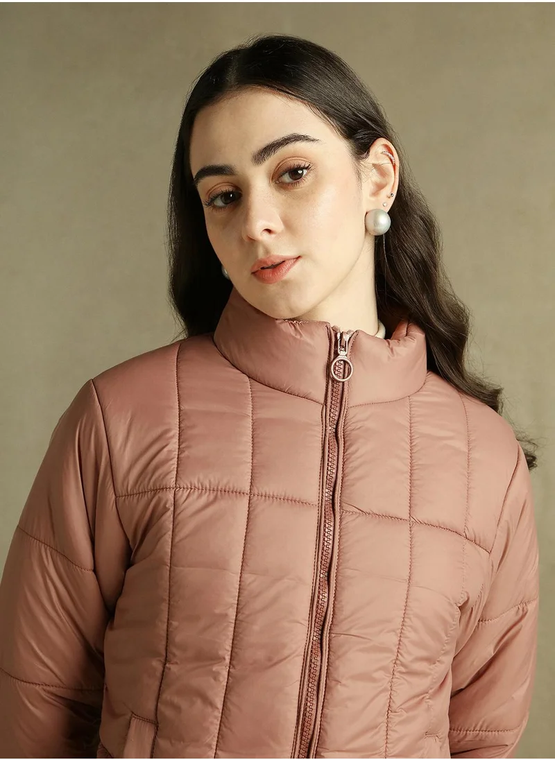 دينيس لينغو Women's Dusty Pink 100% Polyester Solid Regular Fit Jacket
