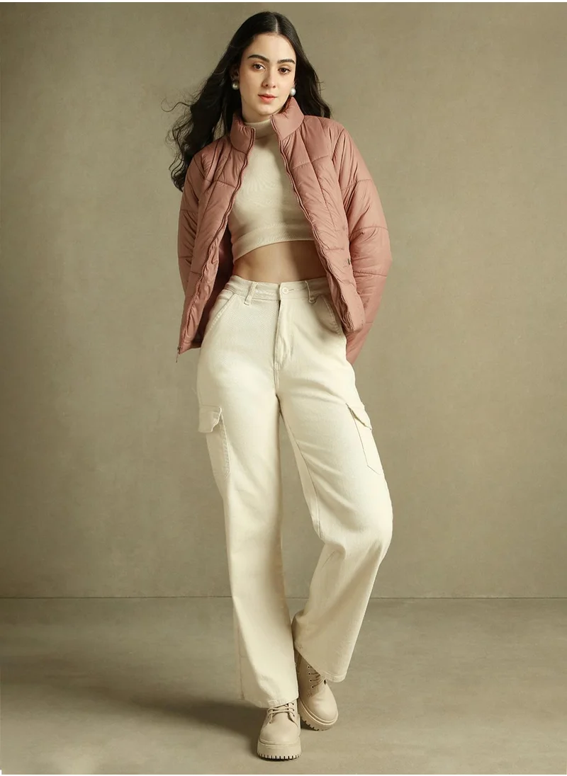دينيس لينغو Women's Dusty Pink 100% Polyester Solid Regular Fit Jacket