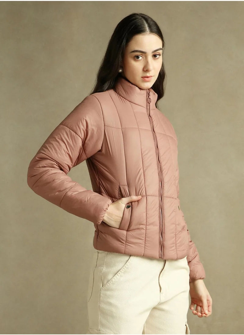 دينيس لينغو Women's Dusty Pink 100% Polyester Solid Regular Fit Jacket