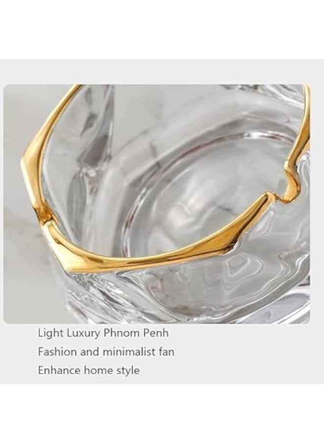منفضة سجائر زجاجية كريستالية كبيرة شفافة وذهبية انيقة مقاومة للرياح مع 3 اخاديد، منفضة سجائر عصرية مزخرفة للمنزل والمكتب والفندق وغرفة المعيشة، زجاج انيق (تصميم 1) - Image 3