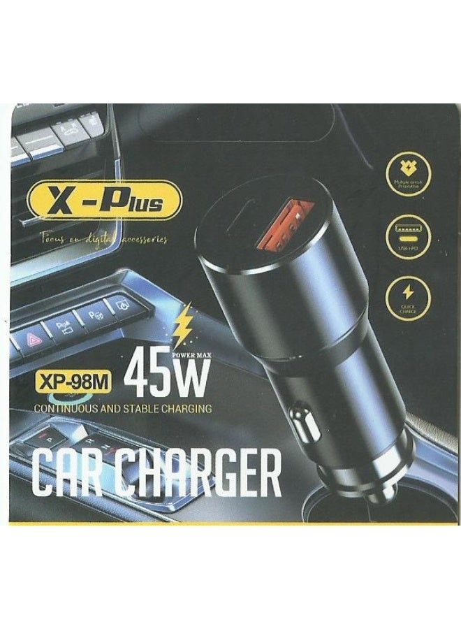 45W car charger with 2 USB and TabC ports
