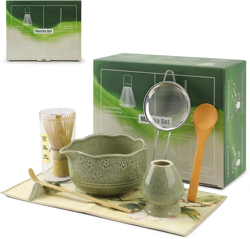 TOPSKY 8pcs Matcha tea set Japanese, Matcha Whisk Set, Matcha Bowl and Bamboo Whisk set, Tea Ceremony Set for Matcha Making, Gift for Matcha Lovers (Green) - Image 1