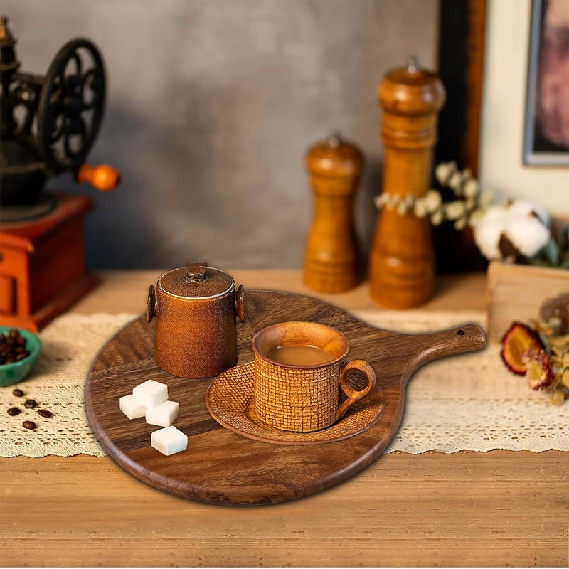 SOFE Walnut Wood Pizza Serving Board 12 Round Thick Cutting Board with Handle Decorative Wooden Chopping Boards for Kitchen CheeseCharcuterie Board for Bread Vegetables Fruit Meat - Image 5