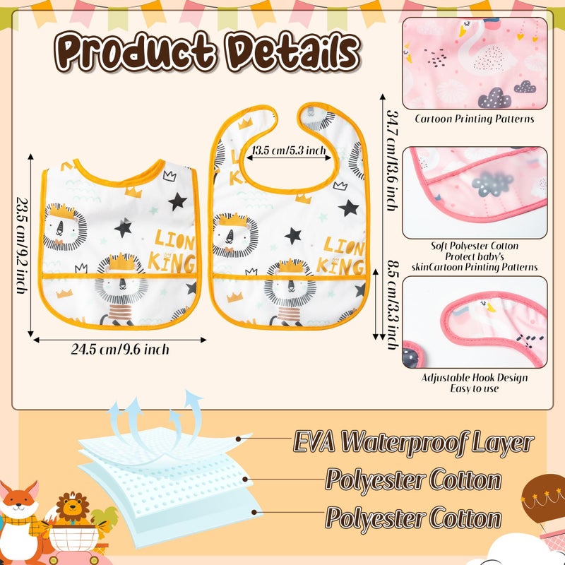 2ooya 6Pcs Waterproof Toddler Bibs Baby Feeding Bib Set with Crumb Catcher Pocket, Adjustable Infant Baby Teething Bib, Babies Sleeveless Animals Food Bibs Keepsake Gift for Baby Shower, 6-24 Months - Image 2
