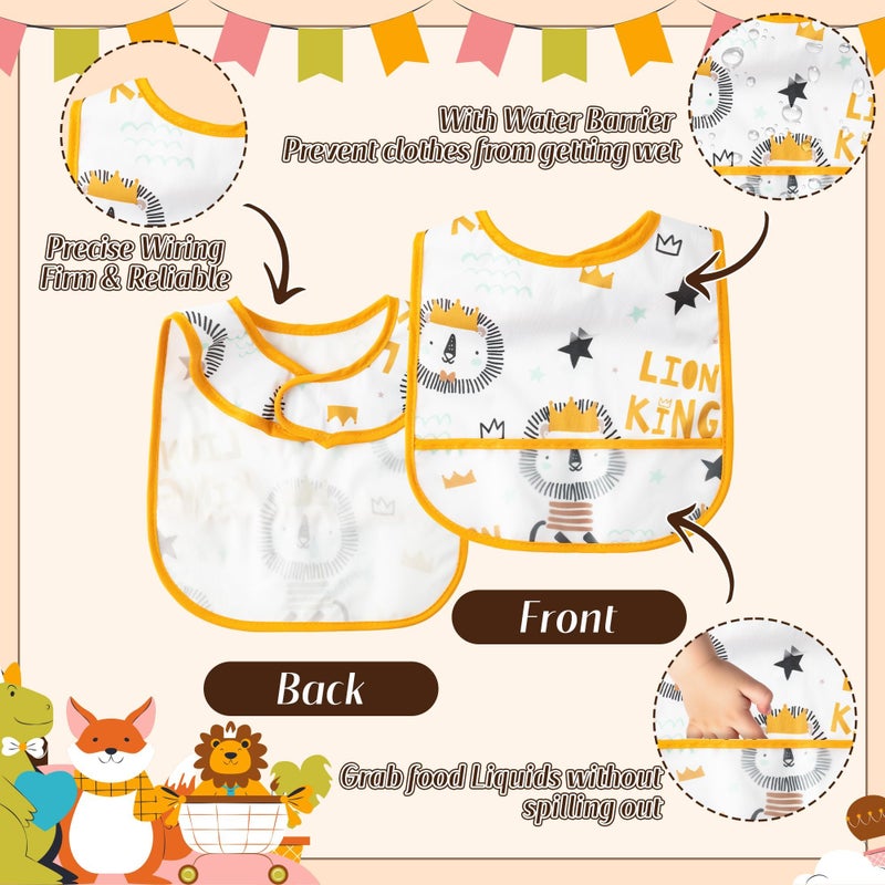 2ooya 6Pcs Waterproof Toddler Bibs Baby Feeding Bib Set with Crumb Catcher Pocket, Adjustable Infant Baby Teething Bib, Babies Sleeveless Animals Food Bibs Keepsake Gift for Baby Shower, 6-24 Months - Image 3