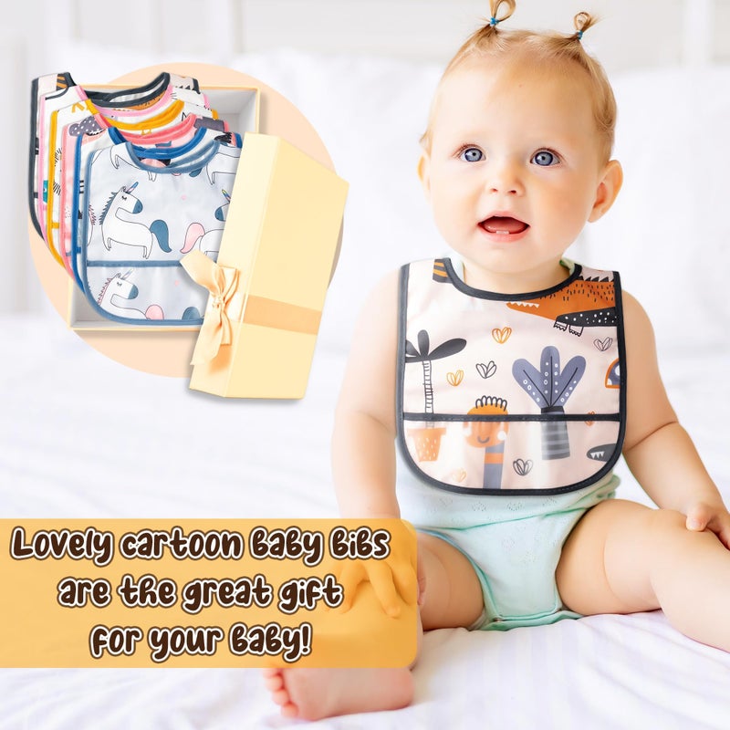 2ooya 6Pcs Waterproof Toddler Bibs Baby Feeding Bib Set with Crumb Catcher Pocket, Adjustable Infant Baby Teething Bib, Babies Sleeveless Animals Food Bibs Keepsake Gift for Baby Shower, 6-24 Months - Image 4