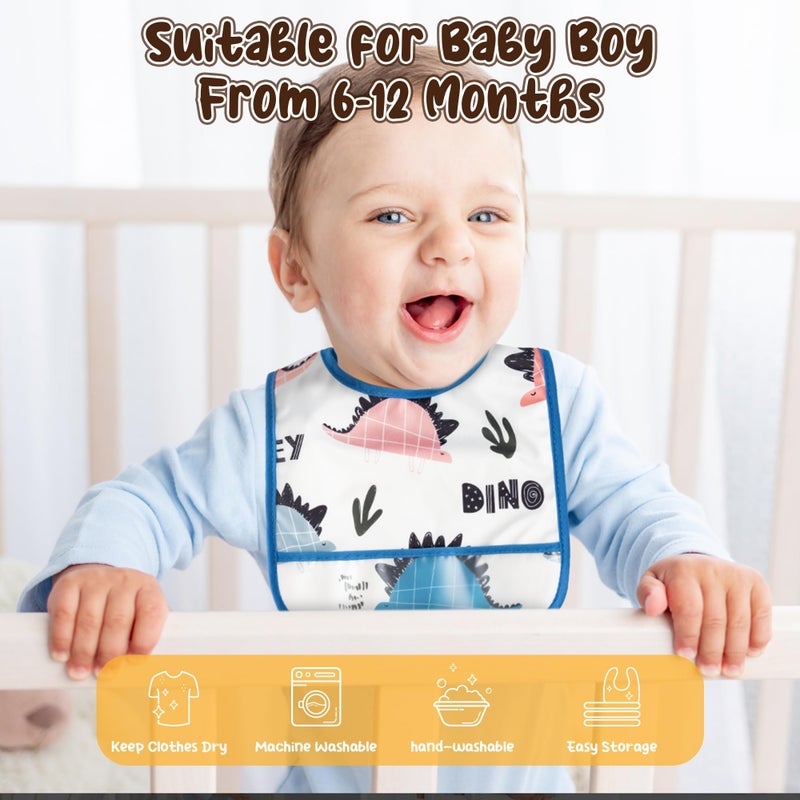 2ooya 6Pcs Waterproof Toddler Bibs Baby Feeding Bib Set with Crumb Catcher Pocket, Adjustable Infant Baby Teething Bib, Babies Sleeveless Animals Food Bibs Keepsake Gift for Baby Shower, 6-24 Months - Image 5