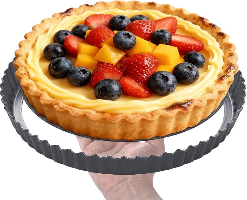 DATANYA Tart Pans with Removable Bottom 10 Inch Quiche Pan, Heavy Duty Carbon Steel Round Non-stick Fluted Pie Tart Pan for Mousse Cakes, Christmas Dessert Baking (10.2 Inch 1pc) - Image 3