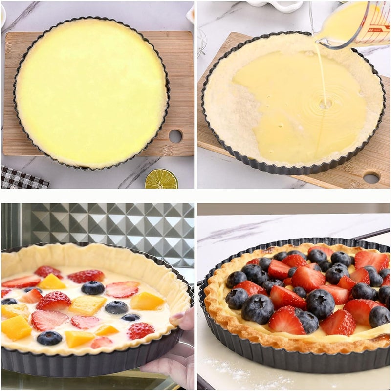 DATANYA Tart Pans with Removable Bottom 10 Inch Quiche Pan, Heavy Duty Carbon Steel Round Non-stick Fluted Pie Tart Pan for Mousse Cakes, Christmas Dessert Baking (10.2 Inch 1pc) - Image 5